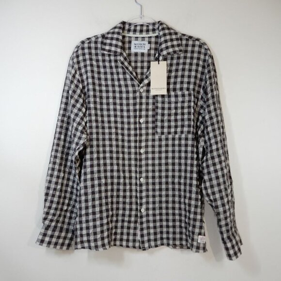 SCOTCH & SODA Check SHIRT Sz S Relaxed Fit Seersucker Brown Wool Blend NEW $178 - Picture 6 of 10